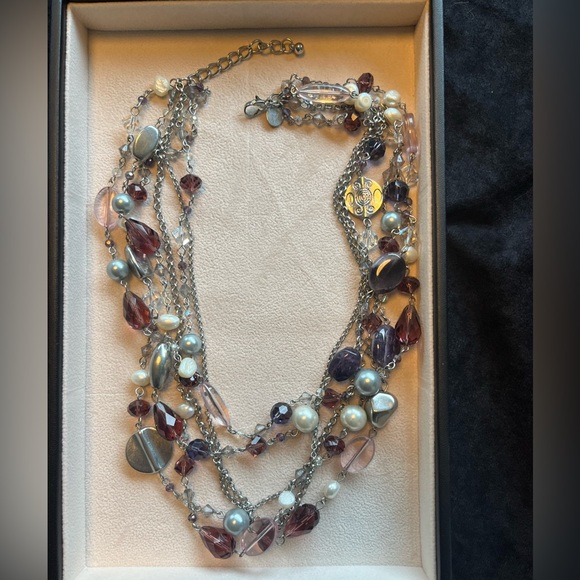 Necklace with Strands of purples, white, grey and silver. - Picture 2 of 4